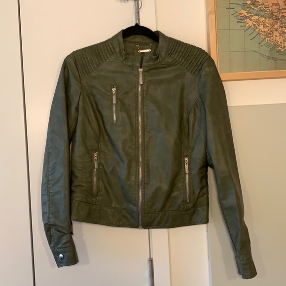 Olive Faux Leather Jacket - Picture 4 of 5
